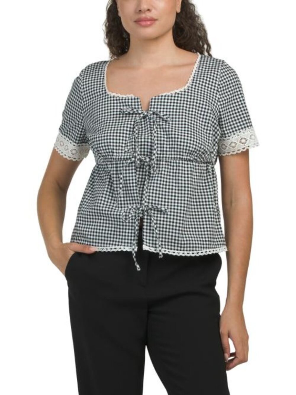 BAGATELLE COLLECTION Square Neck Tie Front Top